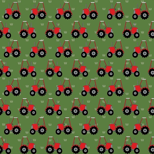 Red Tractors On Green