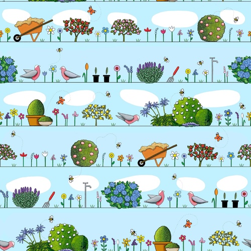 Spring Garden On Blue