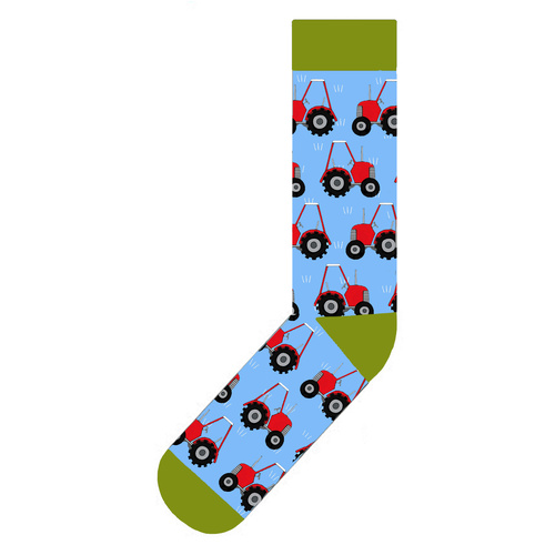 Red Tractors On Blue (Green Cuff)
